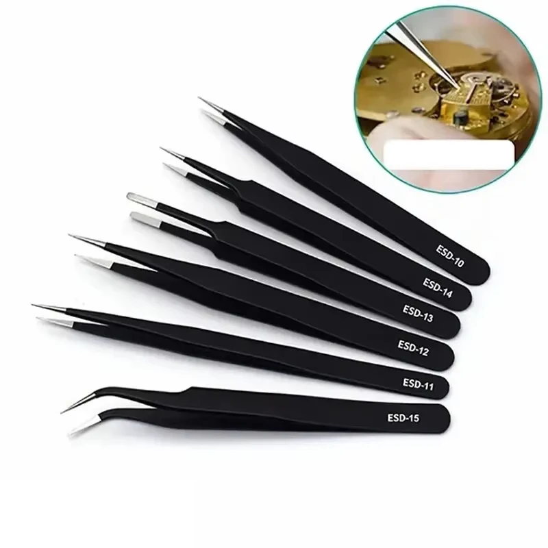 Electronics Repair Tools - 6-delige precisie lange pincetset, ESD antistatisch,